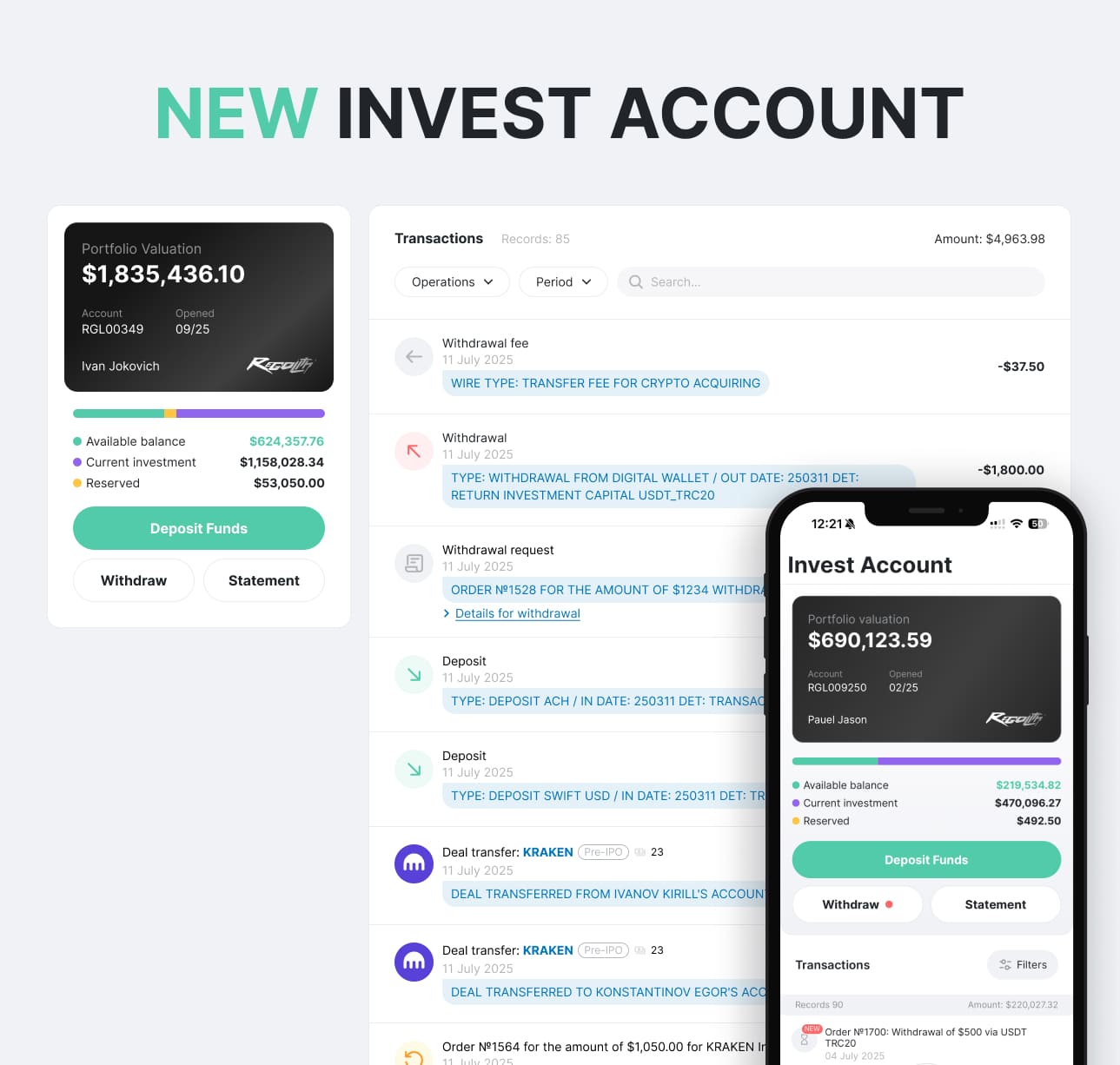 We’ve updated the ‘Investment Account’ section in the web version of the Regolith platform