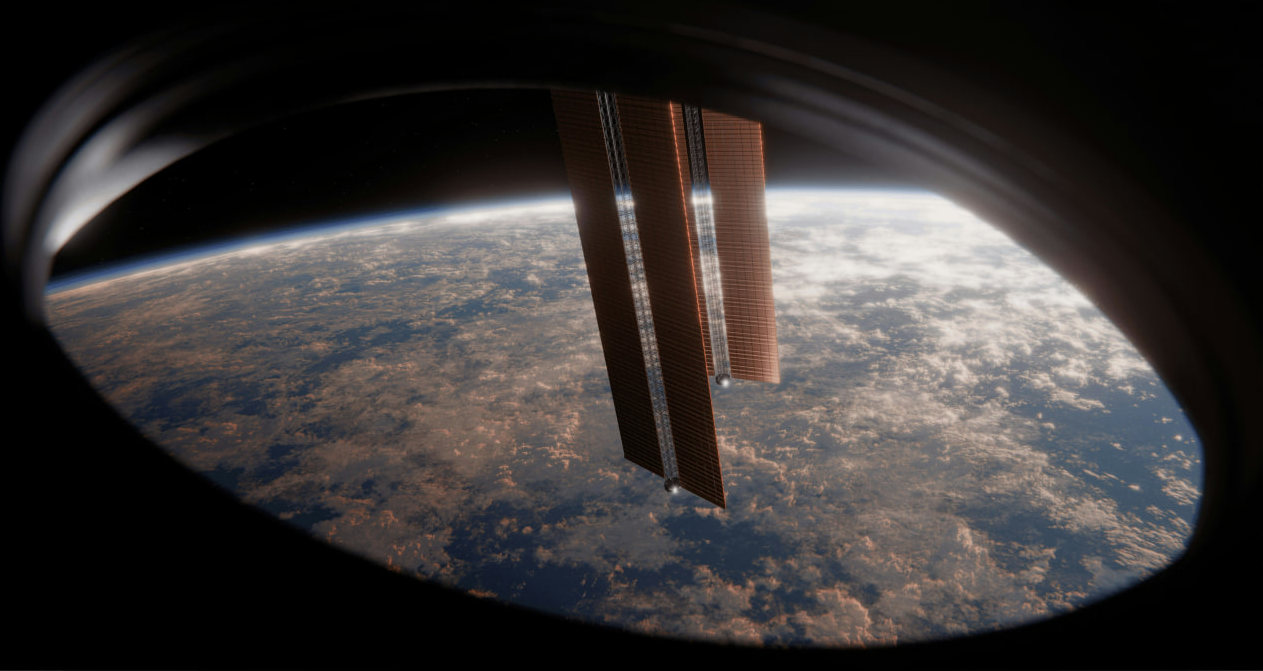 View of Earth from space aboard an orbital station