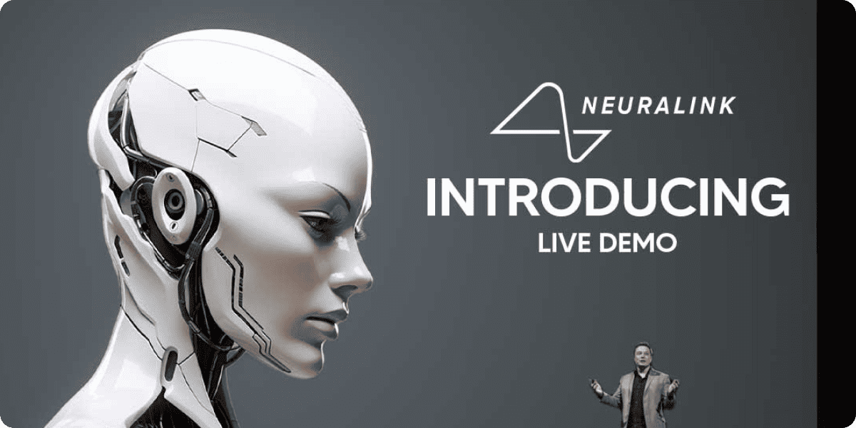 Neuralink Live Demo presentation with Elon Musk and the company logo.