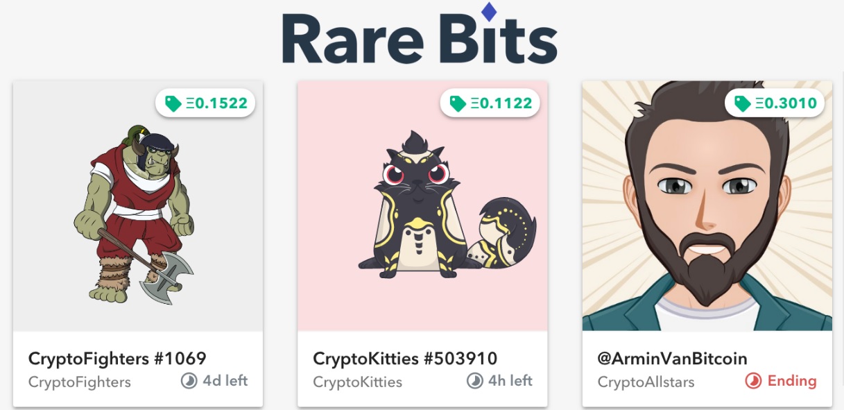 Rare Bits — a blockchain platform for trading NFTs and digital collectible assets.